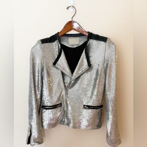 IRO - Silver Sequin Moto Jacket - size Small